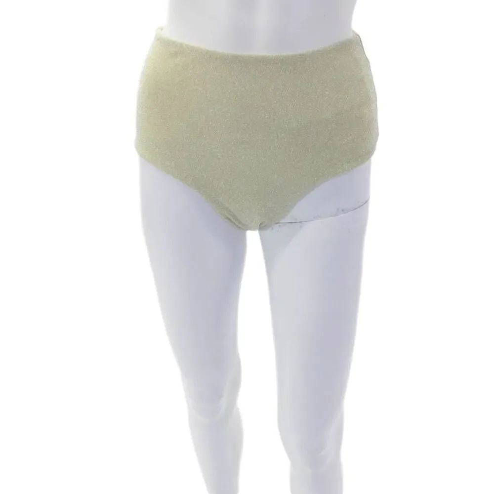 Mikoh Womens Stretch Metallic High-Rise Swimwear Bottoms Silver Size L